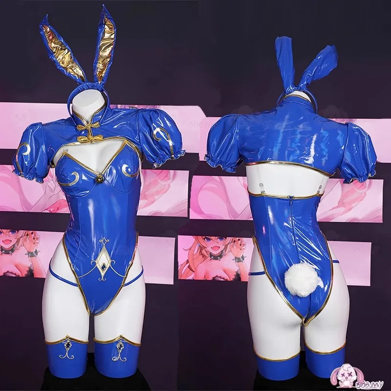 

Cute Bunny Girl Uniform Sexy Leather Bodysuit Socks Suit Game Chun Li Cosplay Costume Wig Women Carnival Christmas Party Clothes