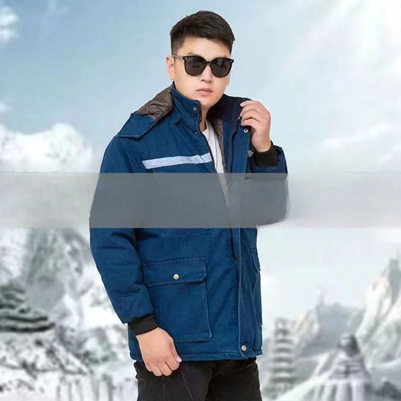 

Утепленная джинсовая рабочая куртка с флисовой подкладкой, двухслойная, с капюшоном, термостойкая зимняя верхняя одежда для мужчин