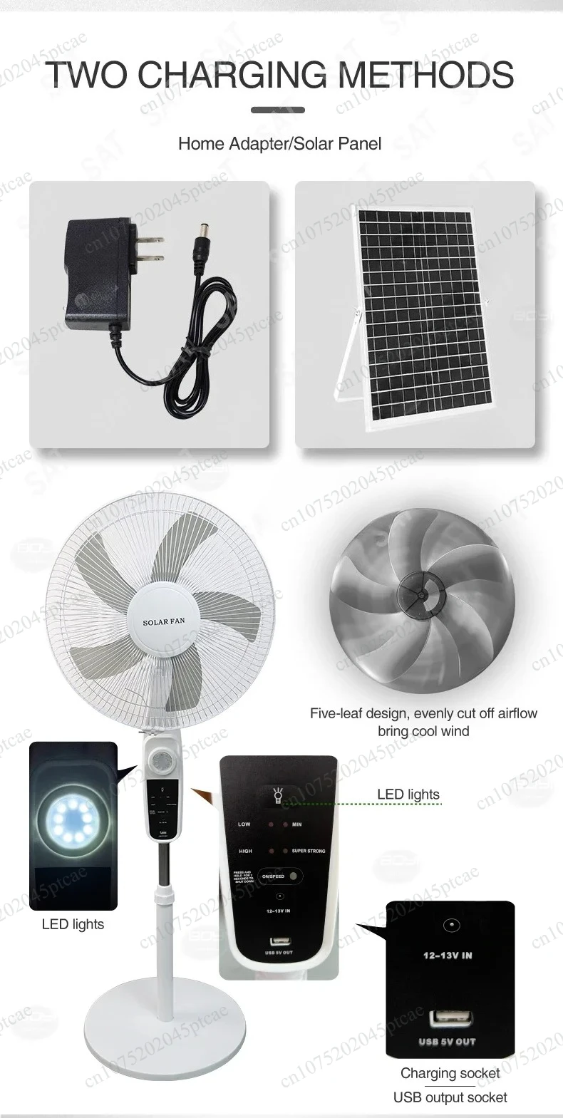 Four Wind Speed Long Life Battery Operated 12v 16 Inch Rechargeable  Solar Lighting Fan Remote Control Can Shake