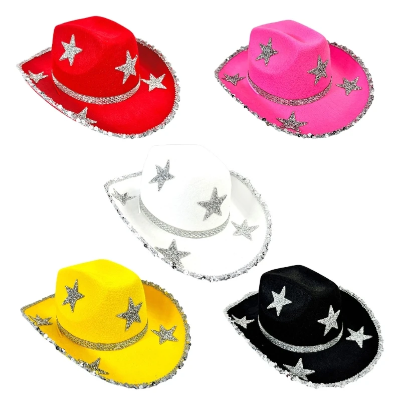 

Star Cowboy Hats Shimmering Crystal Hat for Disco House Cocktail Parties Dropship