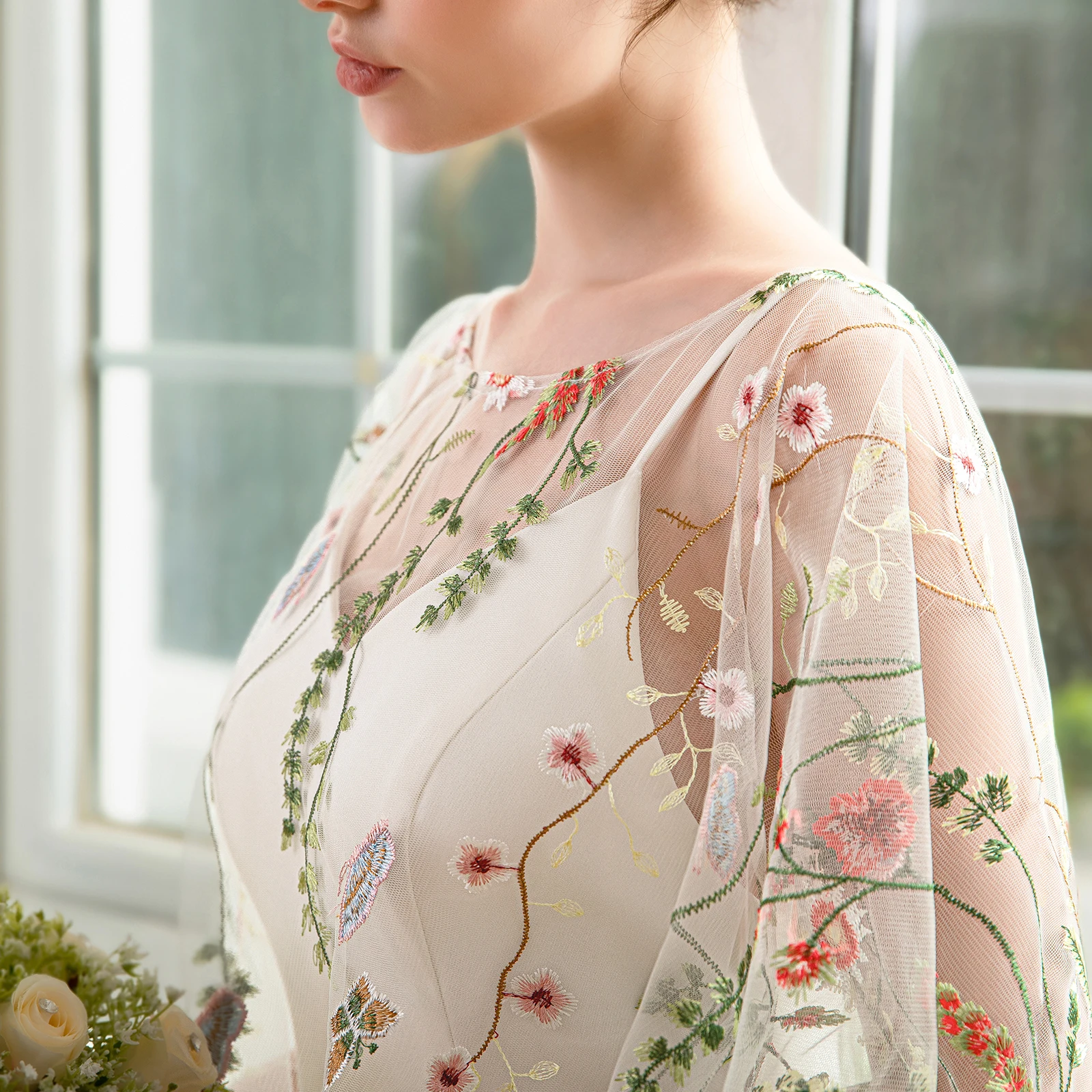 Elegant Jewel Collar Wild Flowers Floral Lace Bridal Wraps Bolero for Women Evening Party Shawls Marriage Wedding Accessories image 5