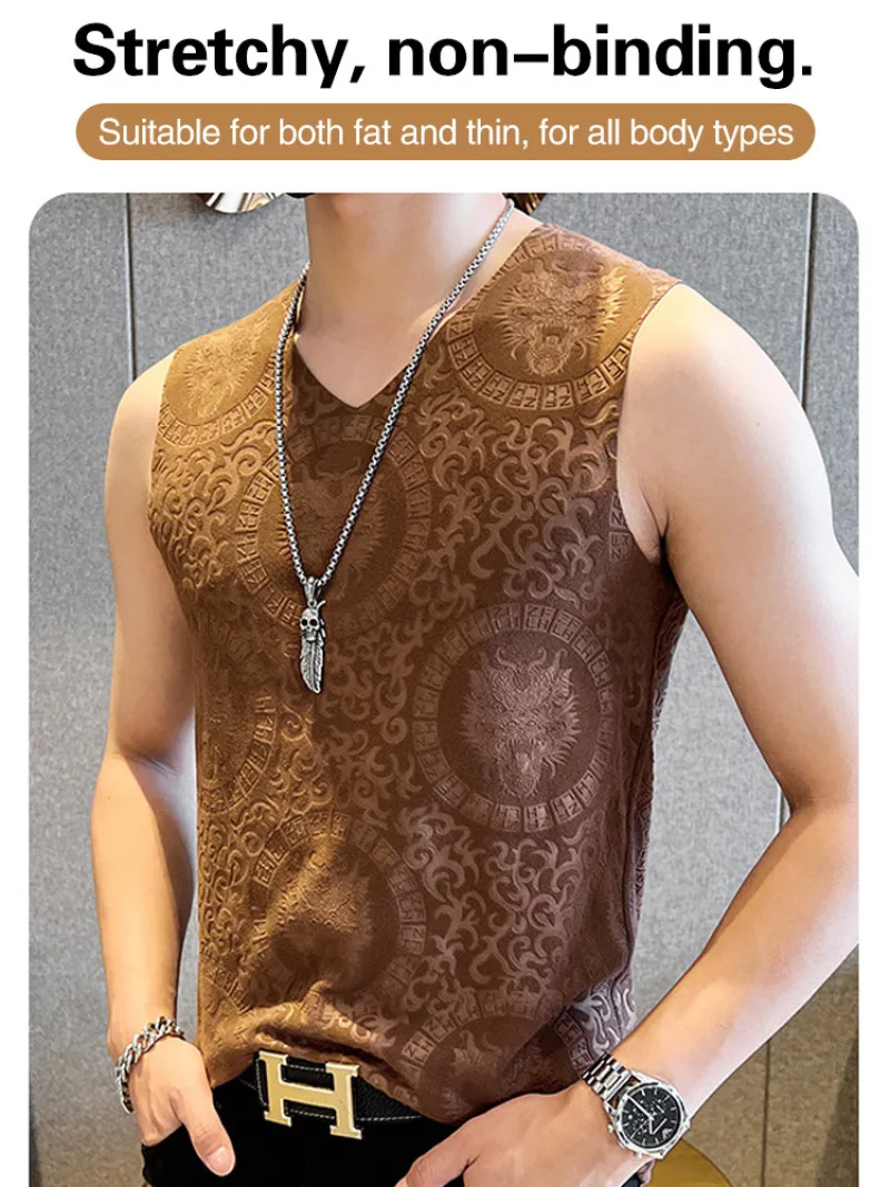 Highend brushed 5A antibacterial men's thermal vest top brushed embossed vest