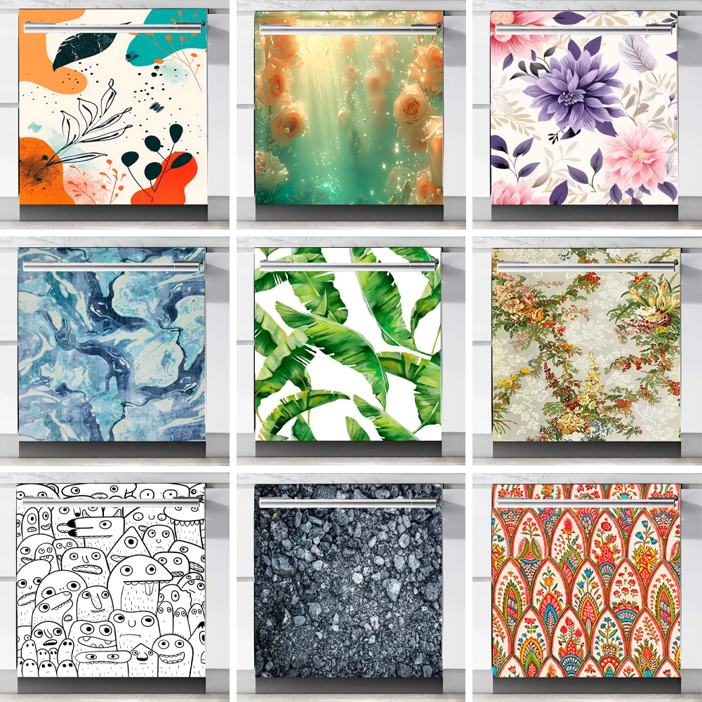 

Graffiti Floral Mural Dishwasher Sticker PVC Waterproof Removable Kitchen Decoration Dishwashing Cabinet Full Cover Decal