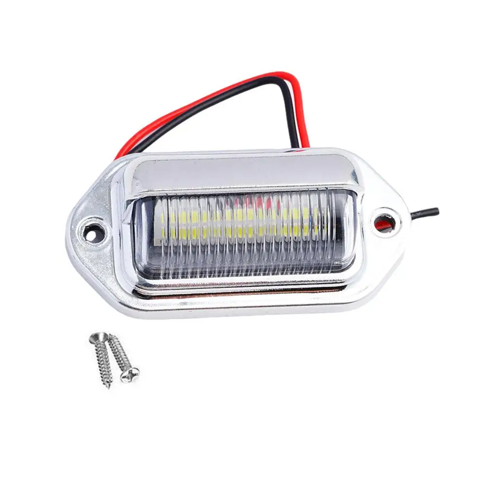 Silver 6 LED Car License Plate Tag Light Lamps for Truck SUV Trailer Van Tag Step Lamp White Bulbs Car Accessories Lights 12-24V