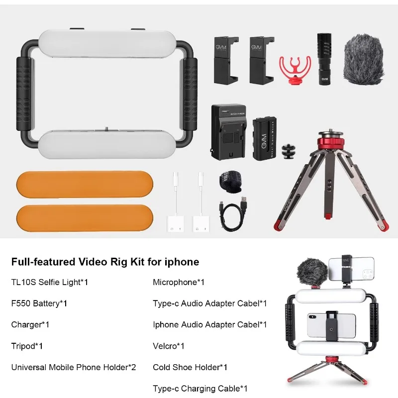 5600K LED device with microphone and tripod for recording, vlogging, live streaming, YouTube, TikTok