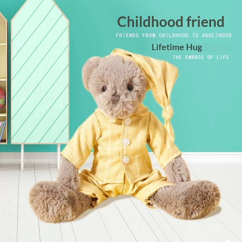 

Cute Plush Teddy Bear Couple Yellow Pajamas Stuffed Toy Birthday Gift For Girlfriend Soft Home Decoration Wholesale