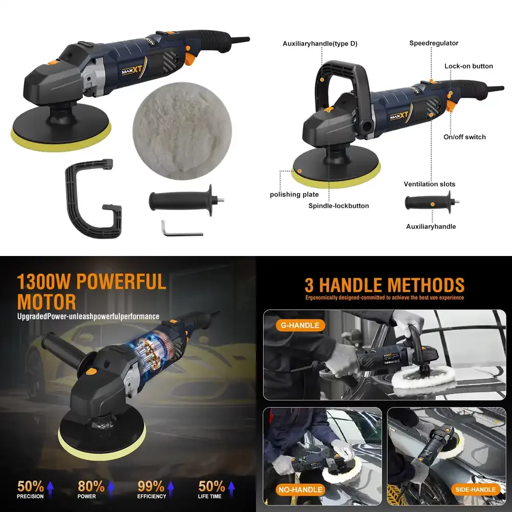 

MAXXT Portable 1300W Electric Car Polisher Industrial & DIY Grade Rotary Buffer Wax Detailing Machine for Auto Polishing