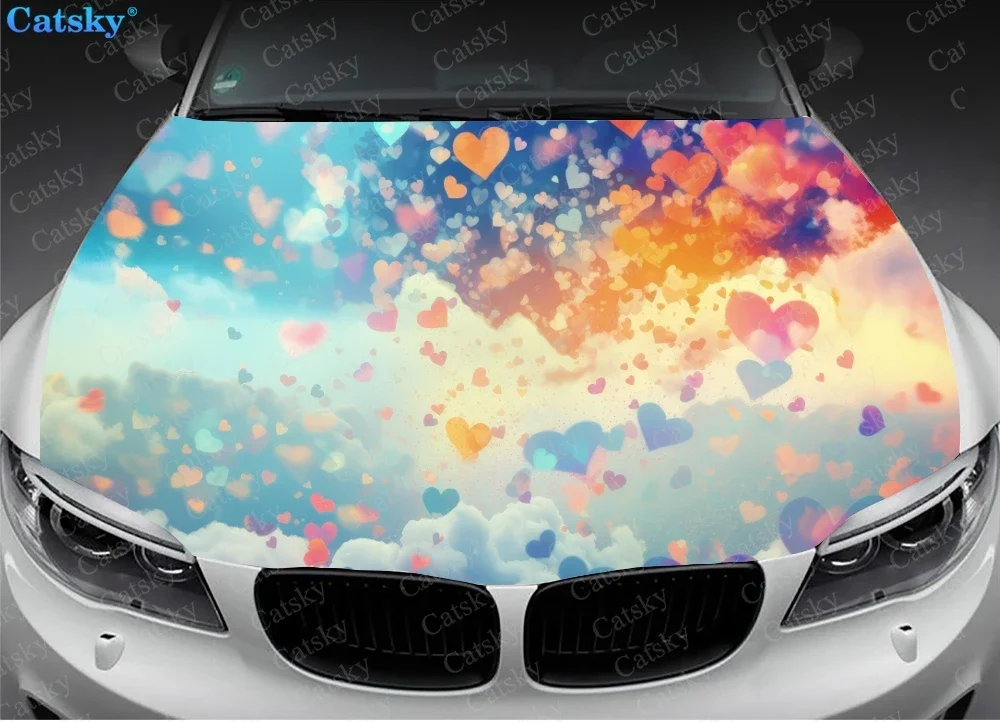 Abstract Romantic Hearts Car Hood Vinyl Stickers Wrap Vinyl Film Engine Cover Decals Sticker Universal Car Hood Protective Film