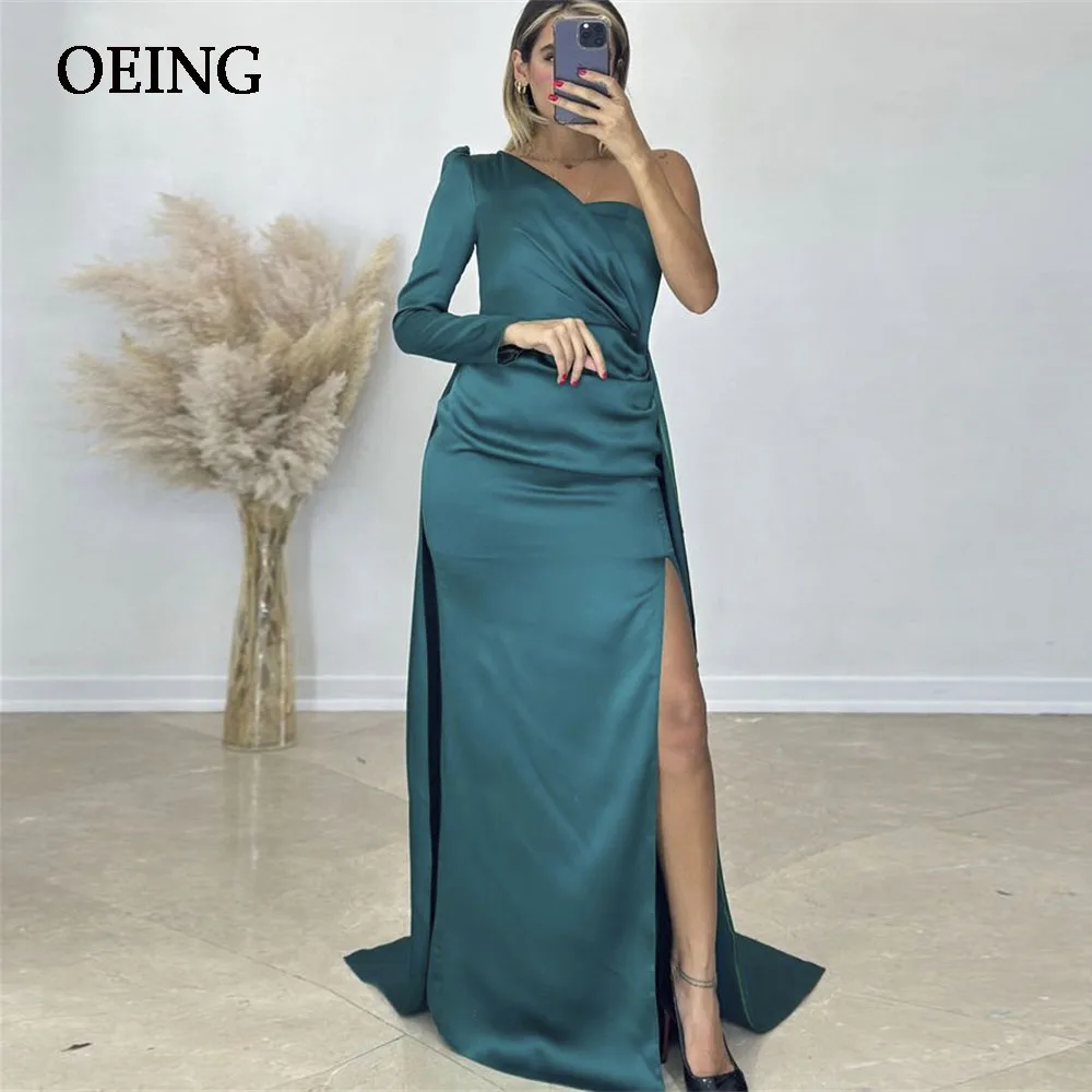 

OEING Cyan One Shoulder Evening Dress High Side Split Prom Gown Floor Length Party Dresses Formal Occasion Vestidos De Noch