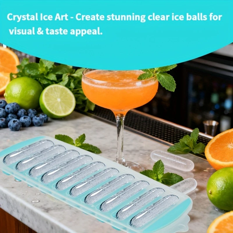 Long Ice Cube Mold, Popsicle/Cube Tray, Ice Tray Mold, Makes 10 Long Ice Cubes, Ice Tray, Ice Ball Mold, Ice Cube Mold and Tray