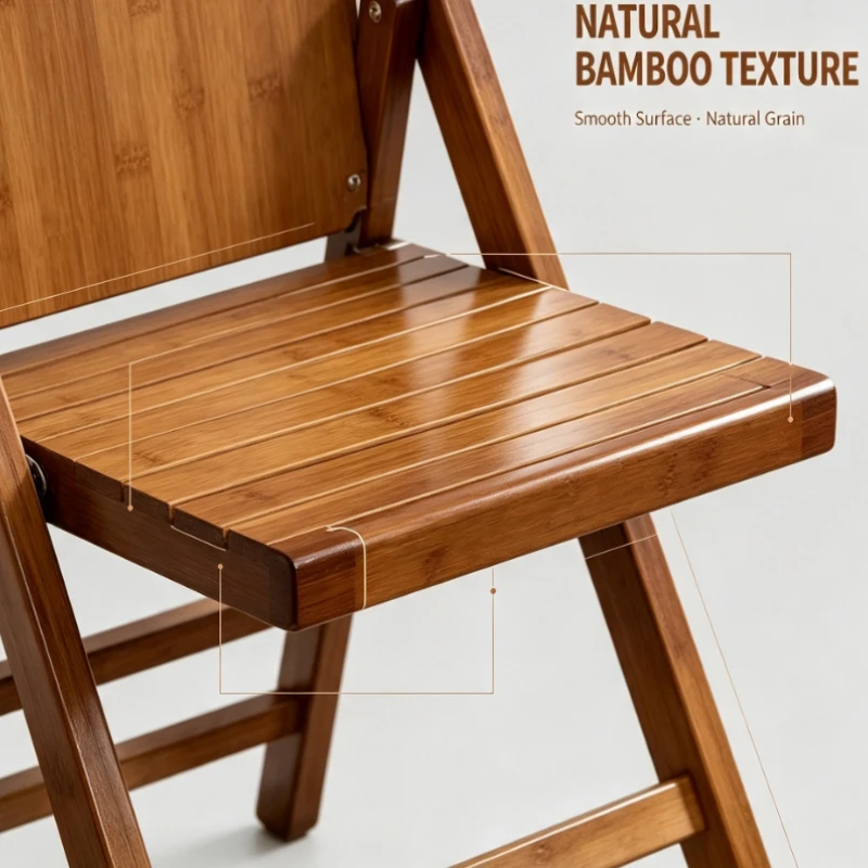 Folding Bamboo Chair With Smile Backrest Natural Wood Finish Sturdy Portable Design For Home Outdoor