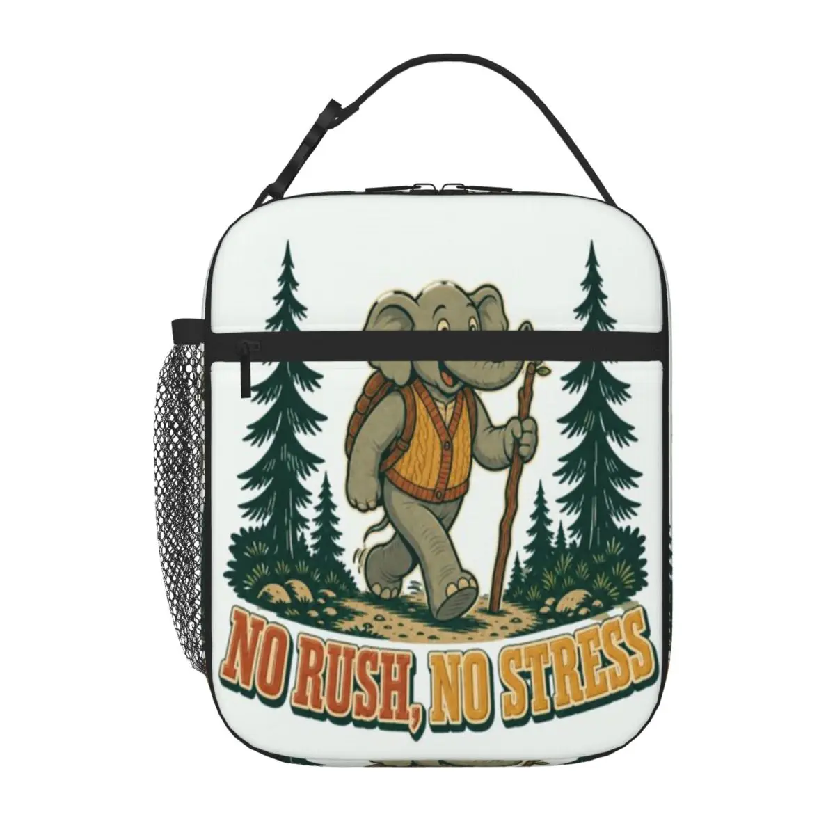 Hot Sale No Rush No Stress Funny Elephant Hiking Retro Nature Office Style Cooler Tote Office Break Outdoor Lunch Bag