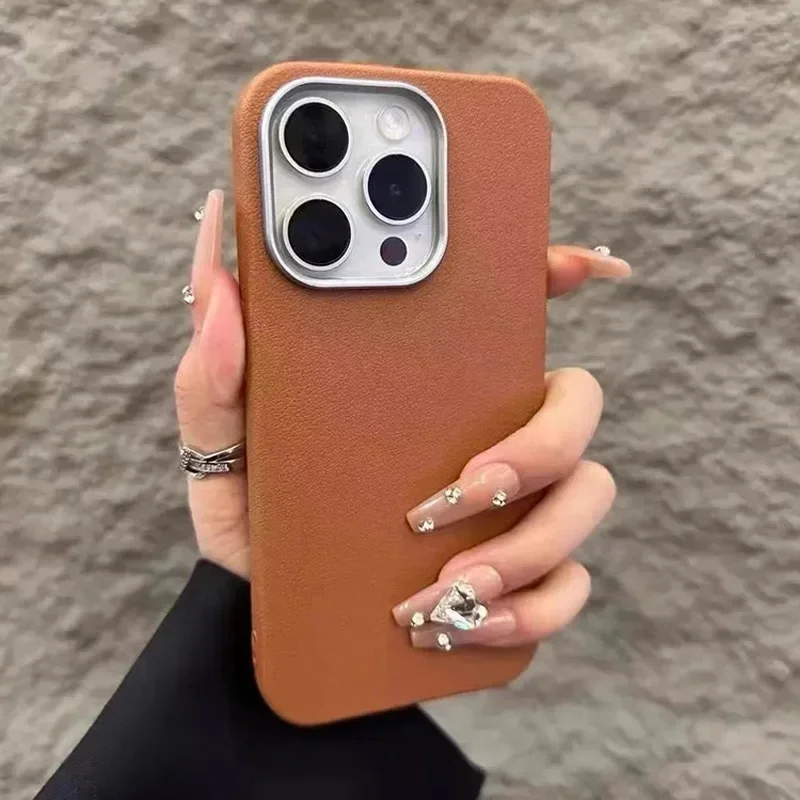 Luxury Matte Leather Phone Case For iPhone 16 15 14 13 12 11 Pro Max X XS Max XR 7 8 Plus SE2 Lens Protection Shockproof Cover