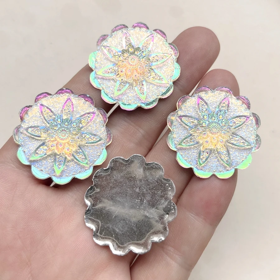 32mm ultra bright white ab floral resin rhinestone flat back decoration scrapbook known for earrings jewelry decoration10pcs/lot