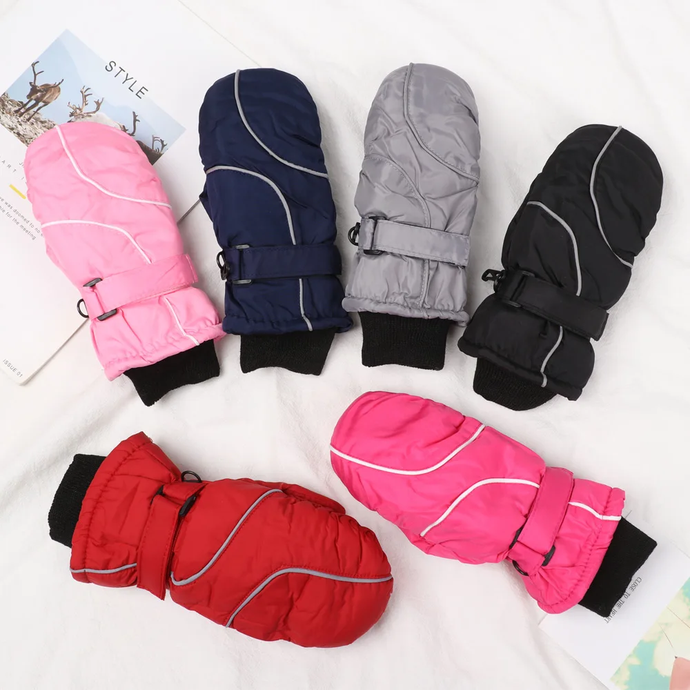 Children Ski Gloves Winter Thicken Warm Boys Girls Full Finger Mittens Non-slip Adjustable Windproof Waterproof For 5-9Y Kids