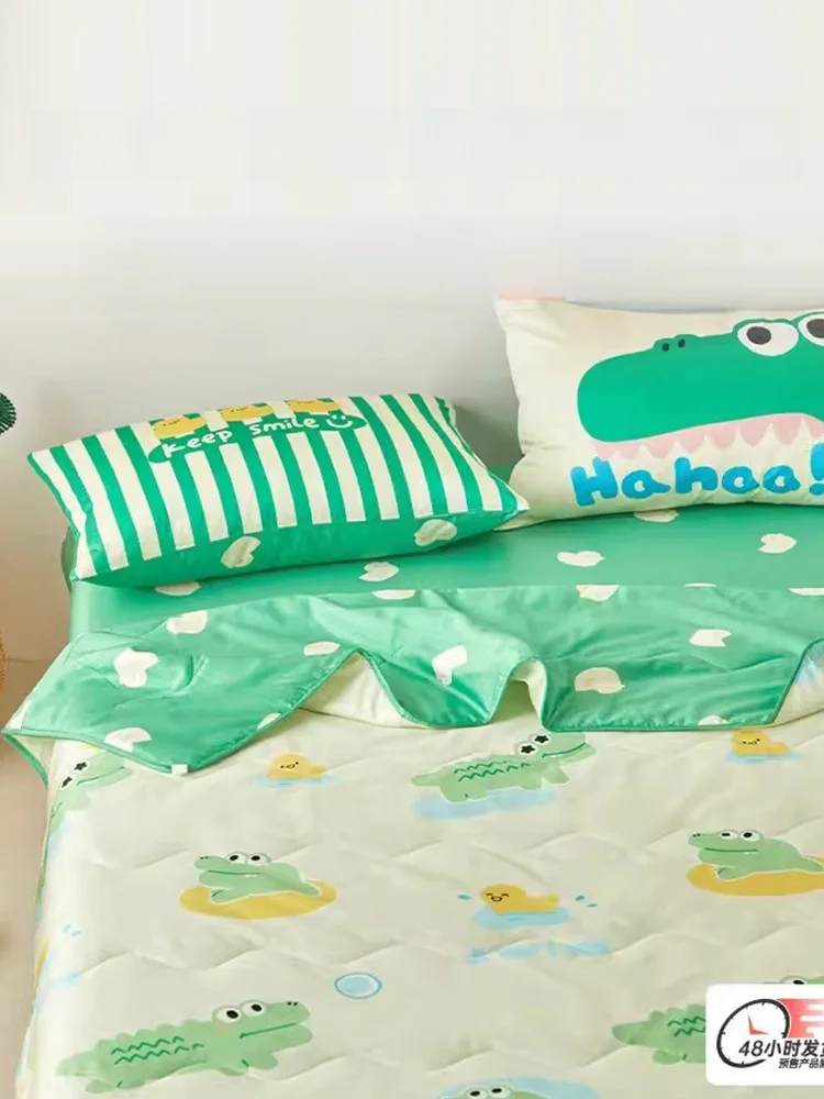 

Легкое летнее одеяло из чистого хлопка для кондиционированных помещений, детское, с мультяшным рисунком, машинная стирка, наполнение из крокодилового волокна