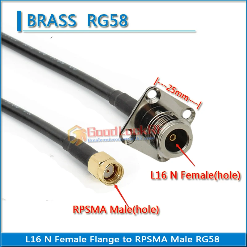 L16 N أنثى 4 حفرة شفة إلى SMA أنثى غسالة الجوز RPSMA ذكر إلى N شفة 25 مللي متر ضفيرة البلوز RG58 RG-58 3D-FB كابل الترددات اللاسلكية #4