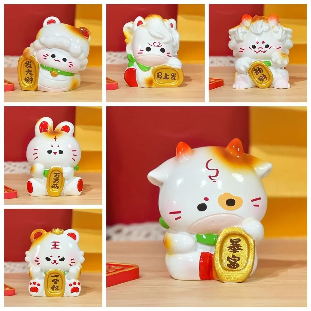 النمط الصيني 2026 السنة الجديدة زخرفة نعمة التماثيل الصينية التقليدية زودياك رائعة الإبداعية محظوظ القط زخرفة مكتب