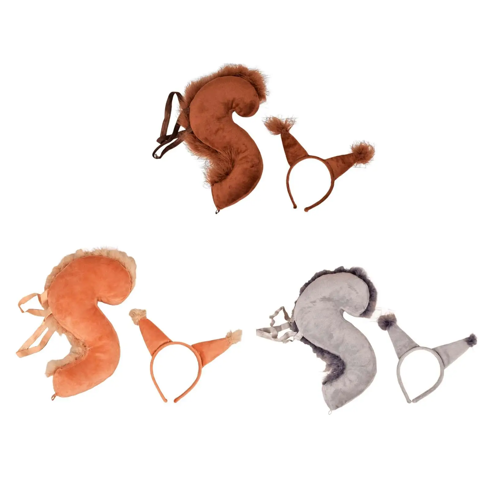 Animal Tail Costume Kit Cosplay Squirrel Ears Hair Hoop for Party Decoration Holiday Halloween Animal Themed Parties Boys Girls