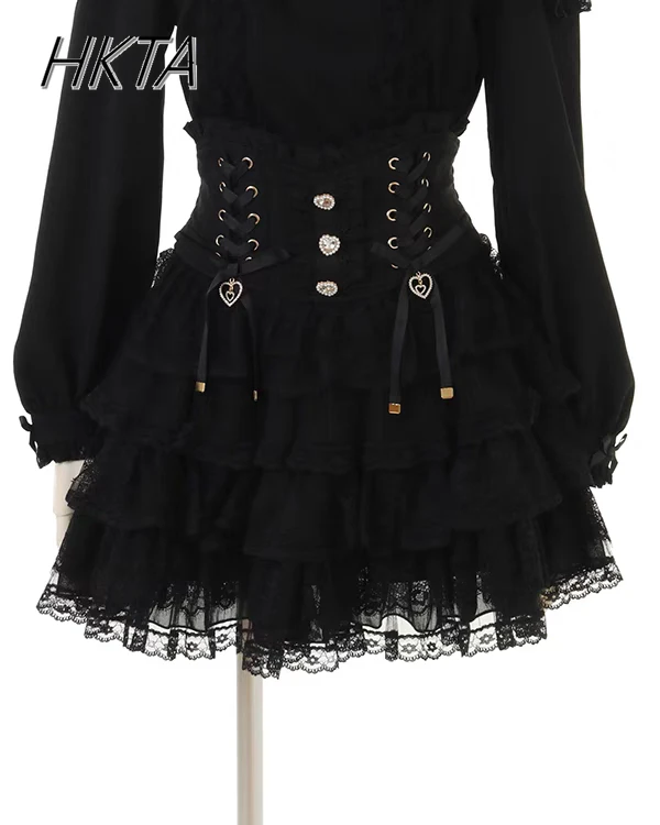 Liz Skirt Women Japanese Lolita Mass Production Waist Thin Sweet Pink Short Skirt Ruffle Lace Cake Skirt Spring Summer Faldas