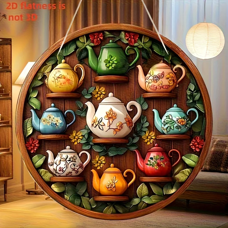 2D Flaches, Bohemisches Teekanne-Holzschild - Holz-Wanddekoration Geeignet für Büro, Garten, Wohnzimmer & Schlafzimmer - Teekannenförmig