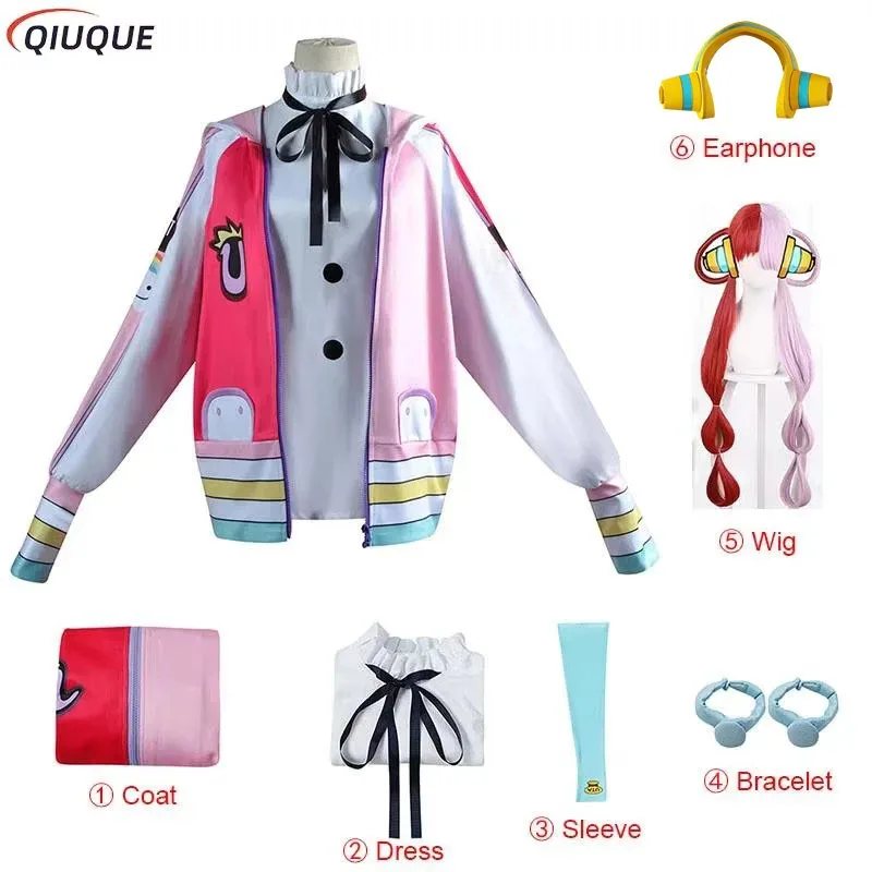 

Anime Film RED Uta Cosplay Costume Wig Earphone Women Girls Daily Coat Dress Adult Children Halloween Carnival Party Outfit