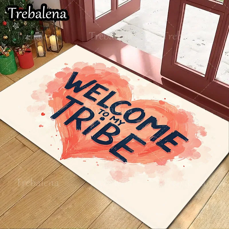 

1pc Welcome Door Mat Welcome to My Tribe Heart Print Doormat Soft Absorbent Entrance Rug
