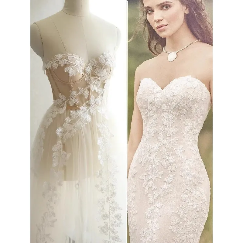 

130CM Wide, New Exquisite Orchid Embroidery Lace Decal Fabric Handmade DIY Wedding Dress Accessories Clothing Decoration