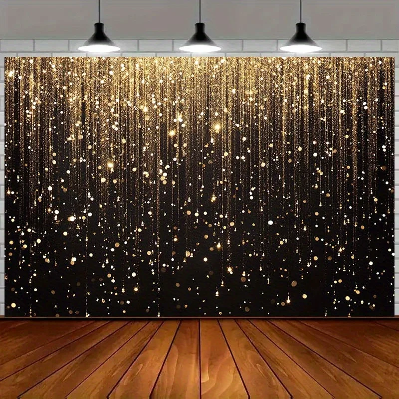 1 pieza elegante fondo de poliéster brillante negro y dorado: lujosa decoración brillante para fiestas, bodas, cumpleaños