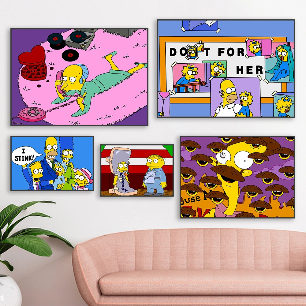 Disney The Simpsons Colorful Canvas Painting Funny Colorful Simpsons Poster Home Decoration Wall Art Picture Kids Room Decor