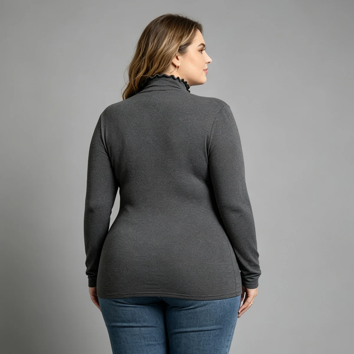 1/3 Stück Damen-Oberteil in Übergröße, warm, für Herbst/Winter, einfarbig, modisch, mit hohem Kragen, langärmelig, lässig, für den Alltag, Sport, bequem, trendig – Detail 9