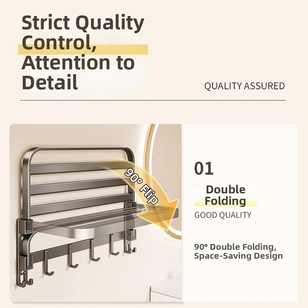 40/50/60cm Bathroom Towel Rack Foldable Suction Cup Bathroom Storage Rack with Hook Easy Install Wall Mount Towel Holder Kitchen