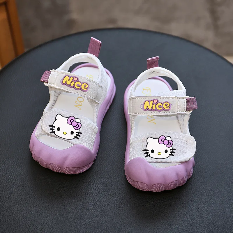 

Sanrio hello kitty сандалии с бантом для маленьких девочек, обувь для малышей, лето 2026, удобная пляжная обувь на мягкой подошве с вырезами на липучке