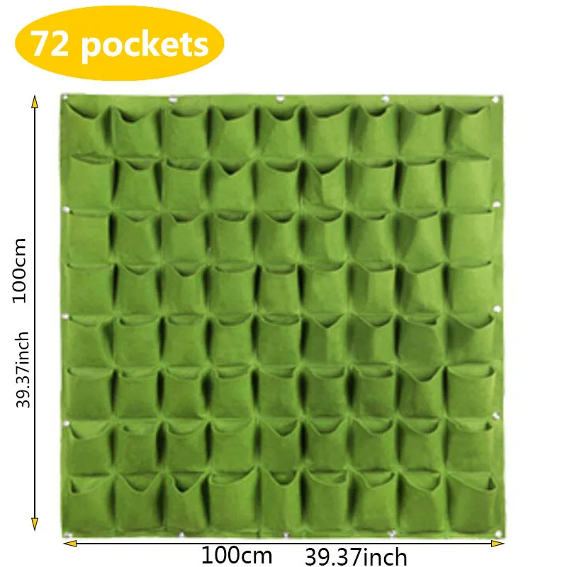 72 Pockets Vertical Wall-mounted Grow Bags Wall Hanging Planting Flower Plant Growing Nursery Bags Garden Supplies Yard D4