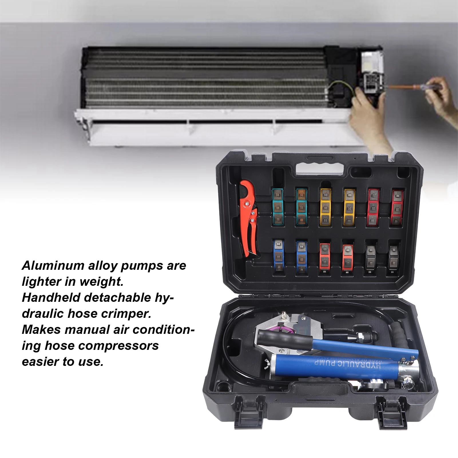 

Hydraulic Hose Crimper Air Conditioner Hose Crimper Manual Crimping Tool with Pump for Repair Maintenance