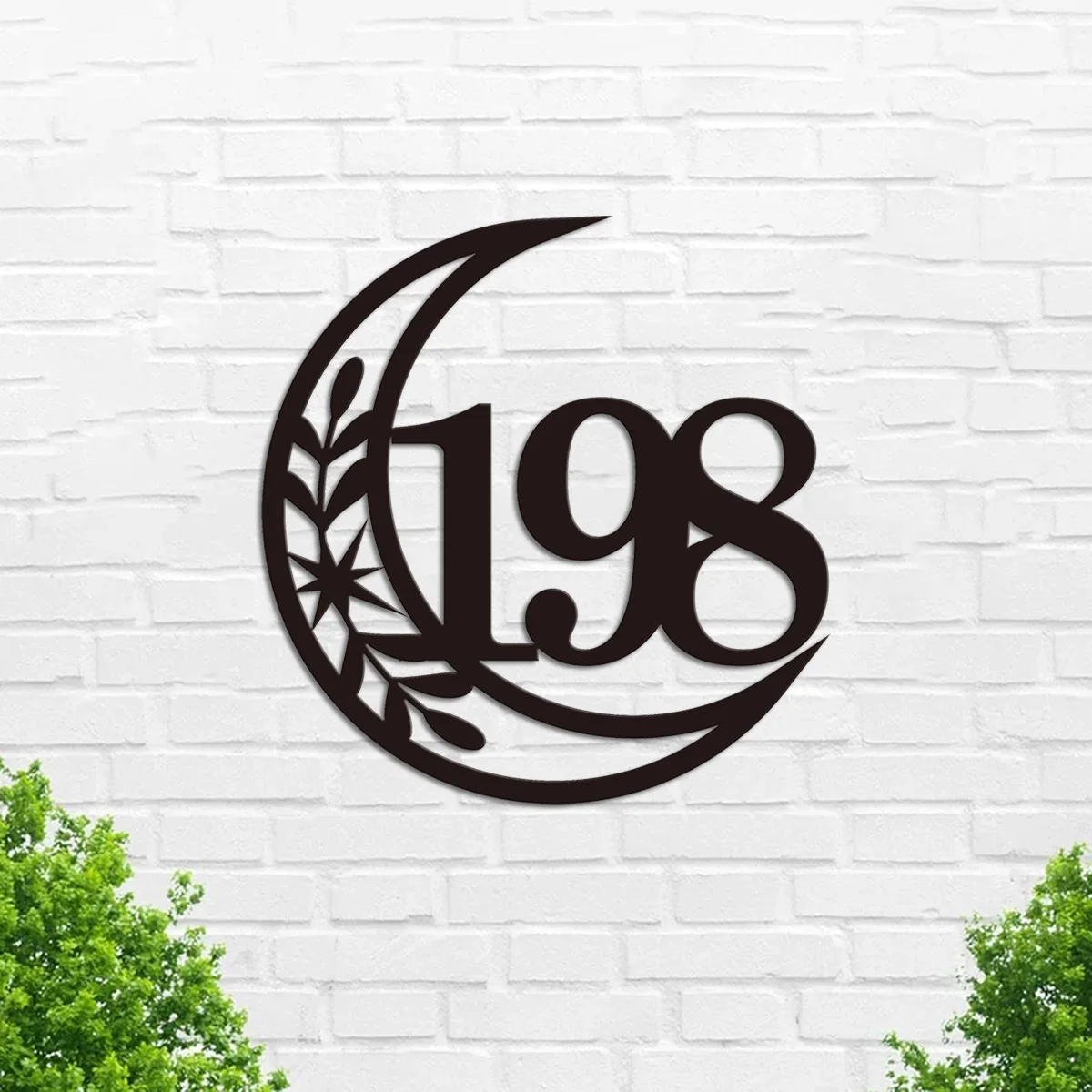 

Classic Crescent Moon Star Leaf Metal Wall Art, Modern Chic, Custom Number Sign, House Address Plaque Rustic Hanging Decor Gifts