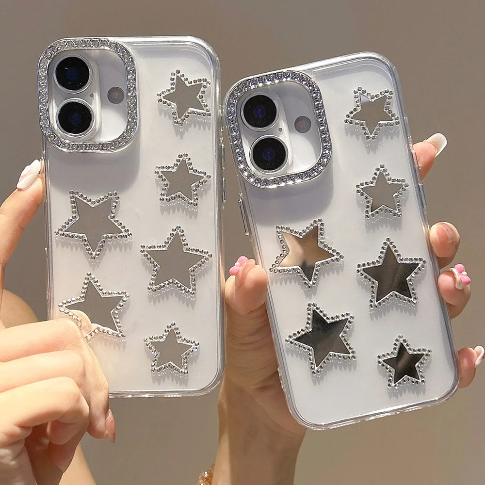 حافظة لهاتف آيفون 11 12 13 14 15 16 برو ماكس شفافة من الأكريليك الصلب بلينغ آيفون غطاء من البولي يوريثان الحراري