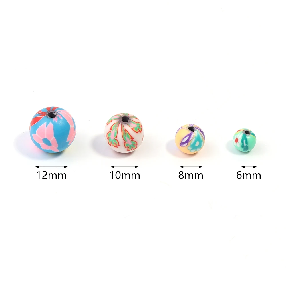 

50pcs 6/8/10/12mm Polymer Clay Flower Pattern Printing Beads Round Loose Beads for DIY Crafts Ornament Decoration Accessories