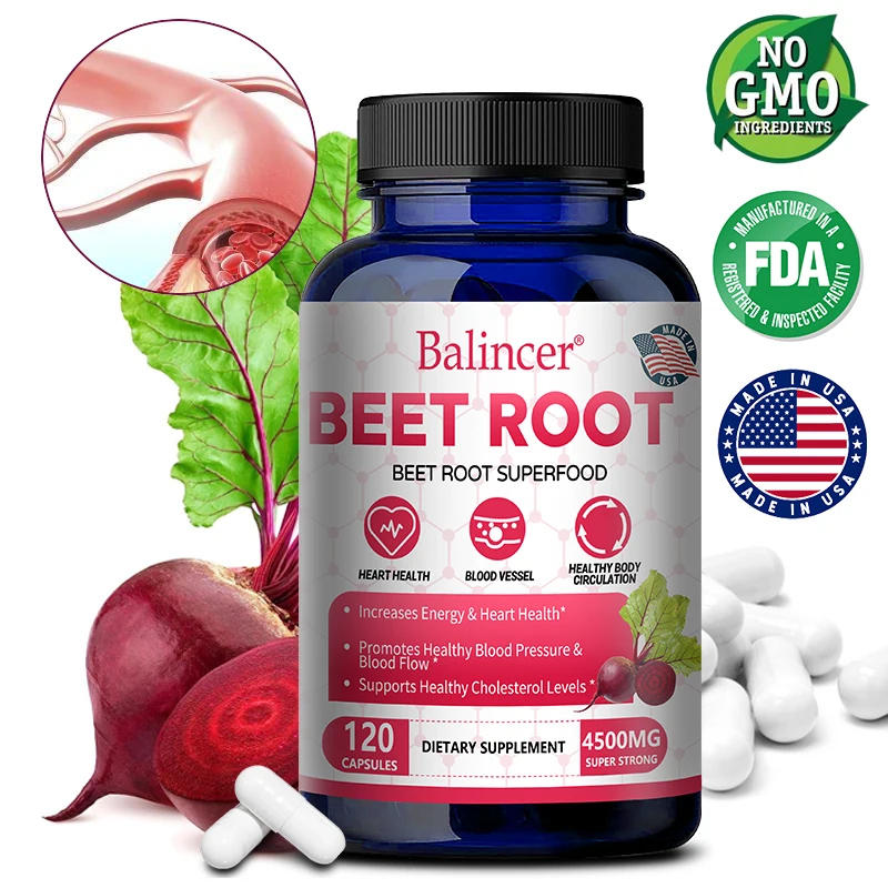 

Beetroot Capsules - 4500 Mg Per Serving - Supports Blood Pressure, Athletic Performance, Digestion, Immune System