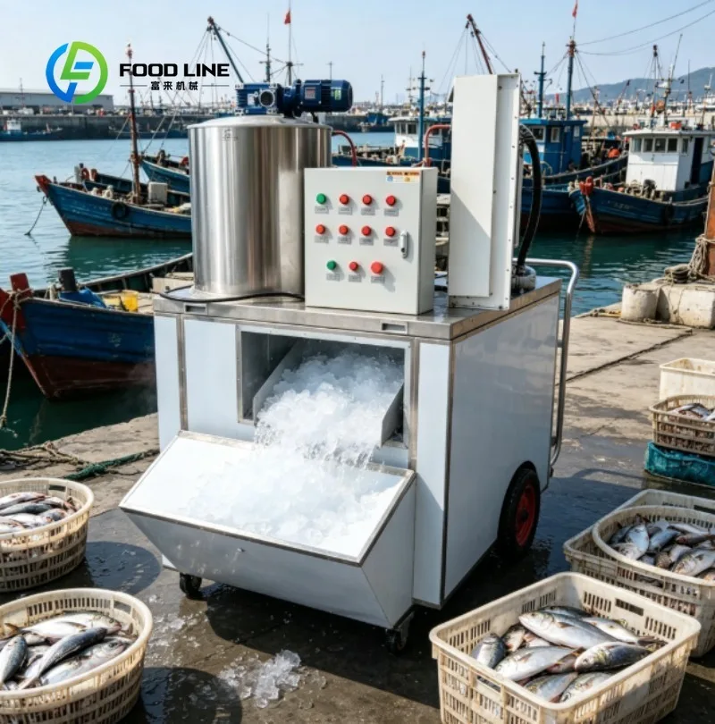 Flake Ice Machine Stainless Steel Ice Flaker Commercial Ice Maker for Bar Restaurant Seafood Cooling Storage Equipment