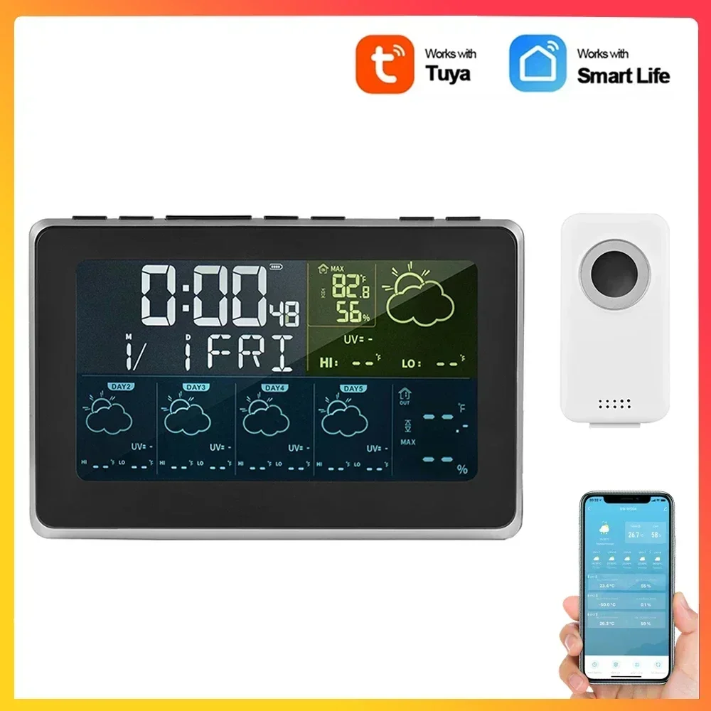 Tuya WIFI Smart Weather Station Home Environment Thermometer Humidity Meter Sensors Digital Clock Weather Forecast Calendar