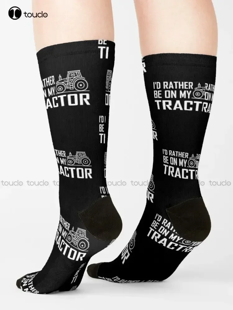 I'D Rather Be On My Tractor Socks Girls Socks Personalized Custom Unisex Adult Teen Youth Socks Street Skateboard Socks Funny