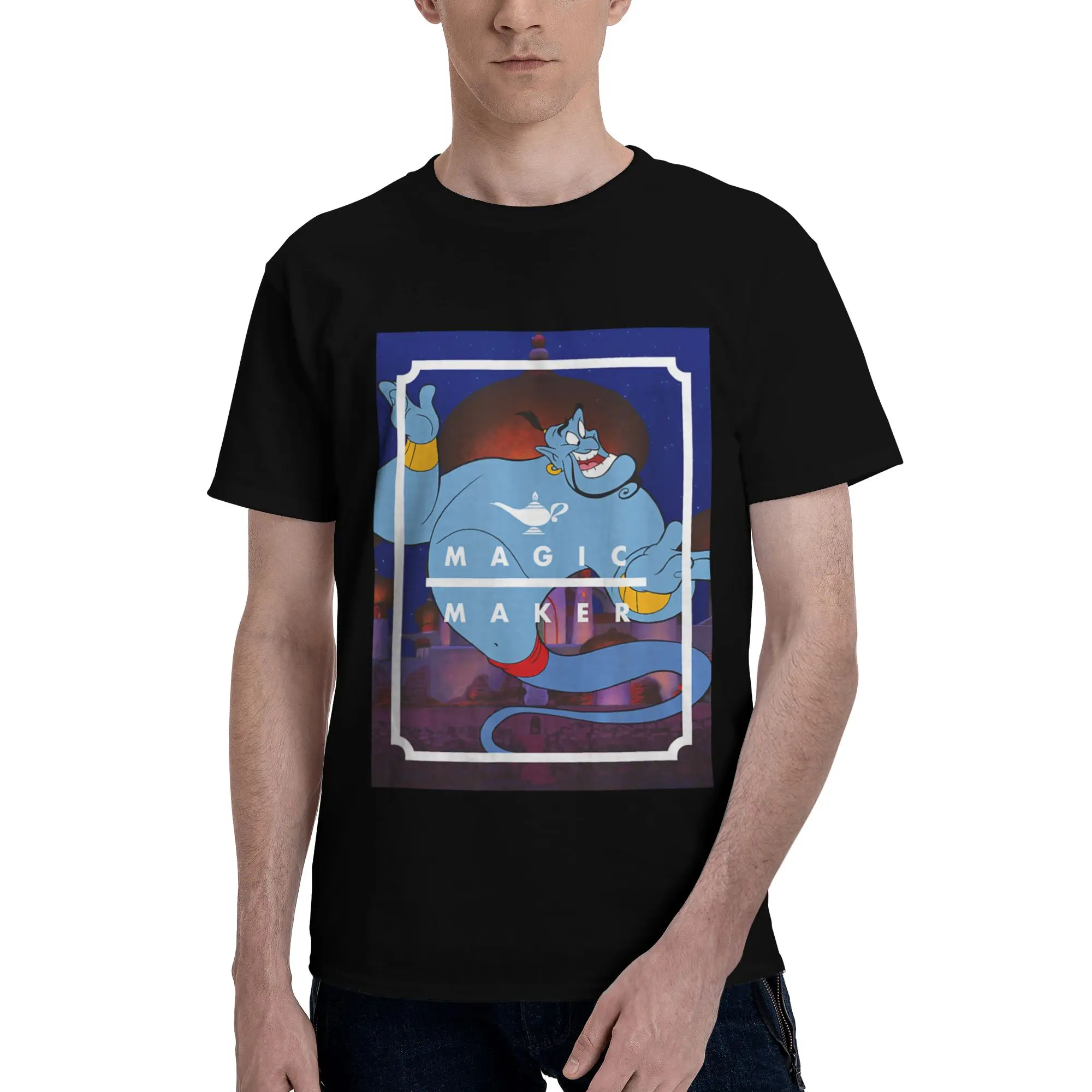 Disney Aladdin Genie Magic Maker Camisetas humorísticas para hombre, camiseta de manga corta 100% algodón, fugees