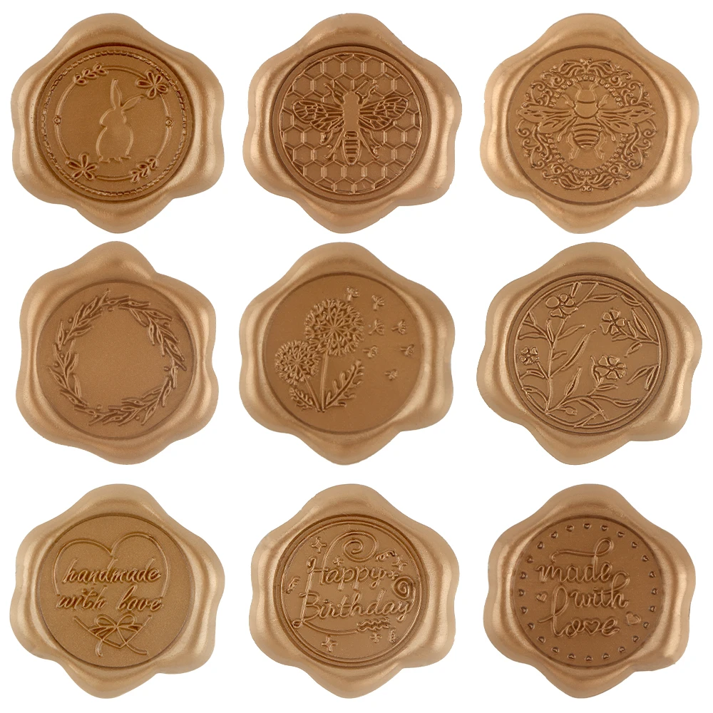 30pcs Text Style Botanical Bee Bunny Wax Seal Stickers Wax Self-Adhesive Wedding Invitation Envelope Seal Gold Stickers