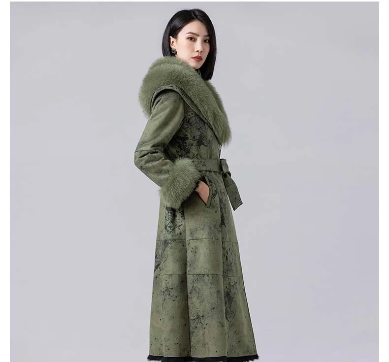 Rabbit Skin Fur Warm Thick Coat Vintage 2024 Winter New Medium Long Fur women's Knee Imitation Fox Fur Collar Coat