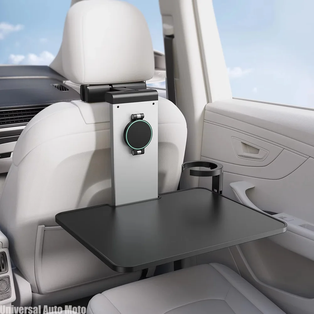 Car Headrest‑Mount Foldable Back Seat Table Multifunctional Laptop Desk Magnetic Phone Cup Holder for Working Dining Travel