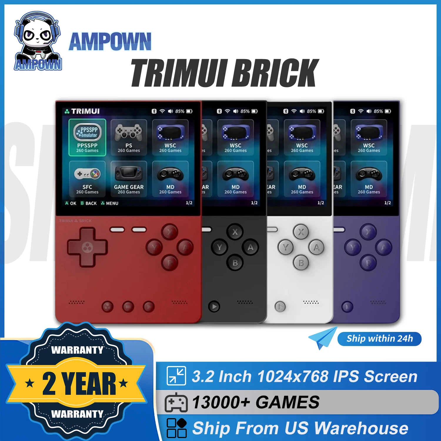 

AMPOWN Trimui BRICK Handheld Game Players Consoles 3.2'' IPS Screen Emulator Portable Retro Video Games Linux US warehouse