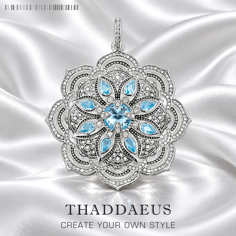 Blue Lotus Flower Pendant Summer Brand New Jewelry 925 Sterling Silver Accessories Vintage Gift For Women