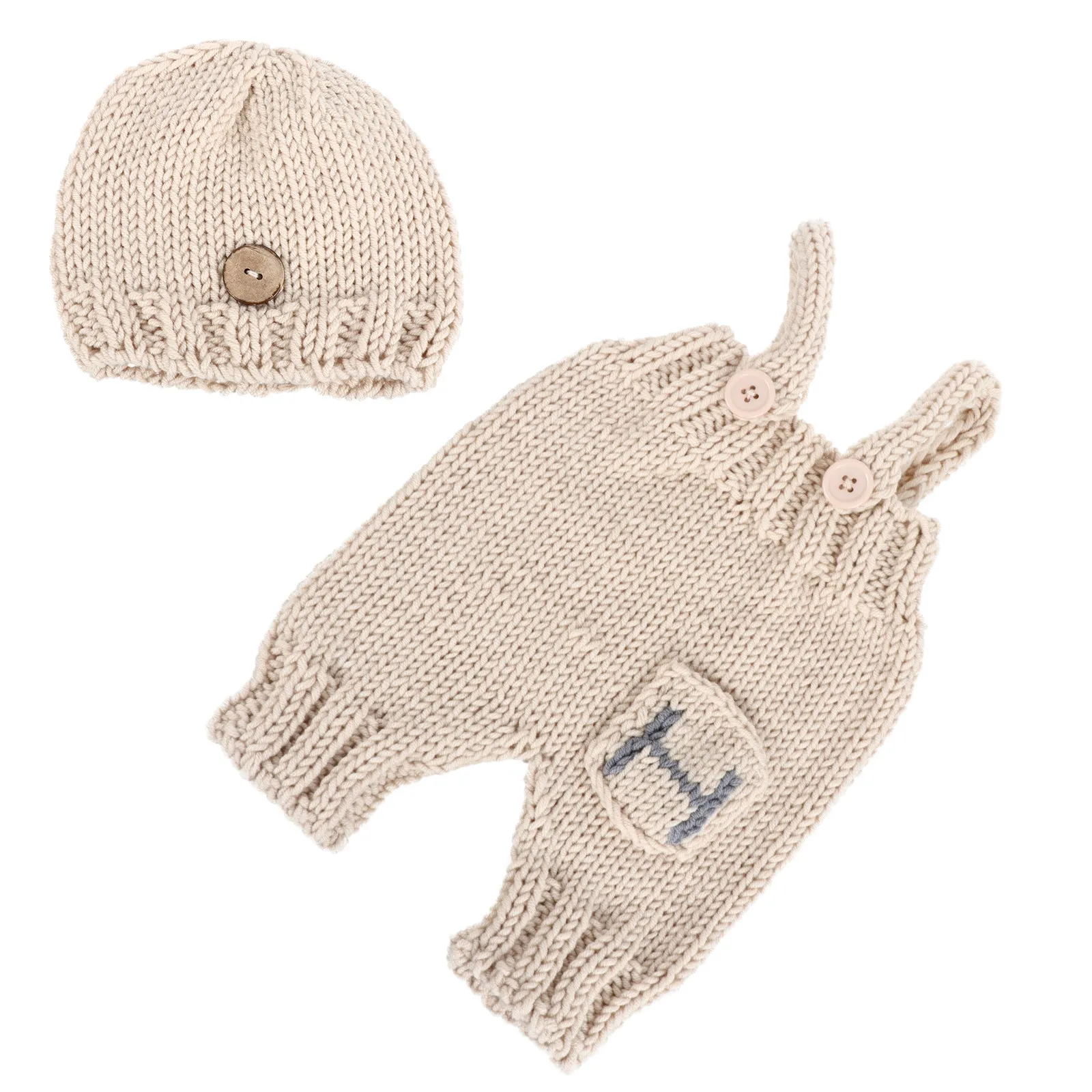 Knitted Baby Costume Set Hat and Suspender Trousers Festive Hundred Days Wear Cute Outfit for Newborn Photos Lovely Clothing Set