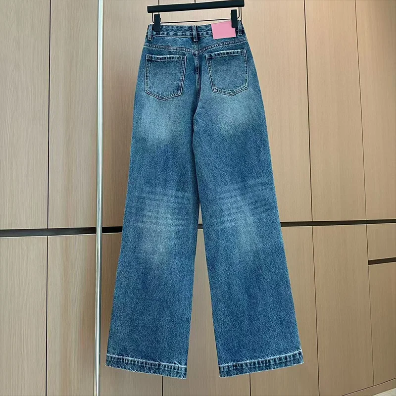 고품질 캐주얼 루즈핏 여성 청바지, 스트레이트 레그 레트로 워싱 컬러 팬츠 251001116